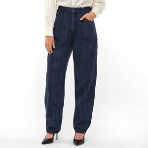Vintage 1980s Cap Ferrat Straight-Leg‎ Denim Jeans Women's Blue Vertical Stripes